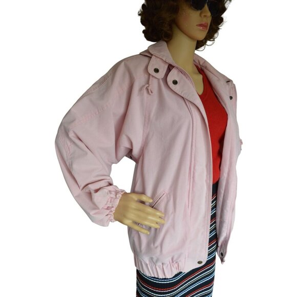 Vintage 80s Van Heusen for Her Pastel Baby Pink Sports Jacket Hidden Hood Size M - Picture 2 of 13